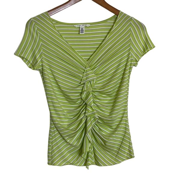 Banana Republic Y2K Ruffle Front Top Striped Lime Green White Size XS - Picture 1 of 4